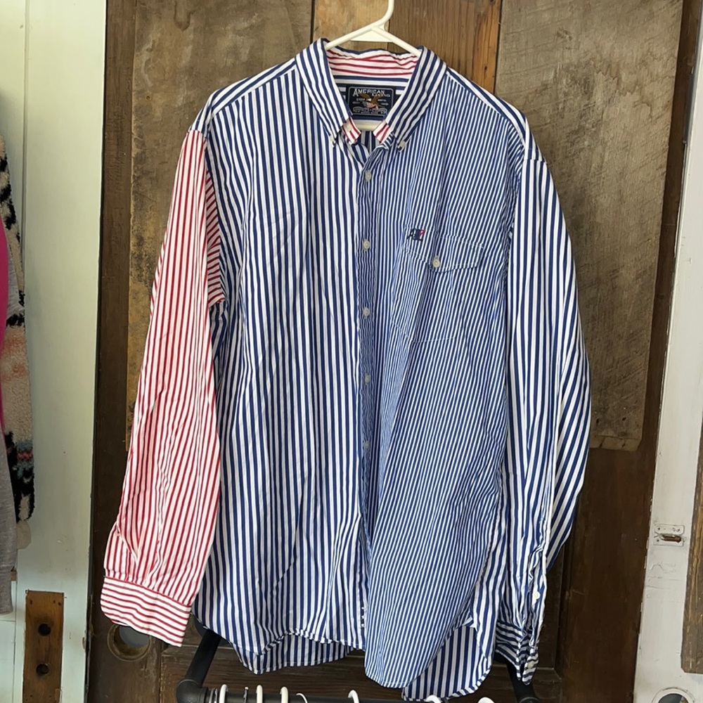 American Living Red/White/Blue Button Down Striped Shirt XL